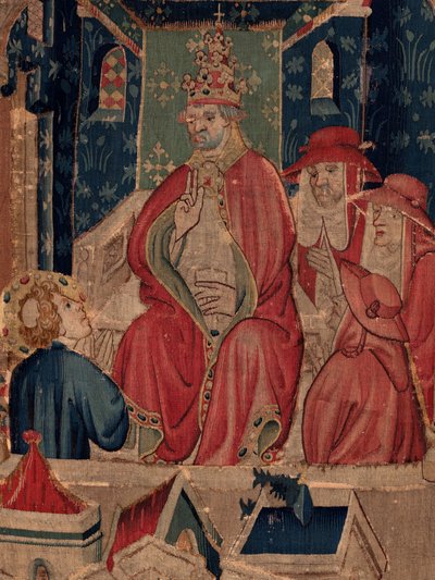 History of Saint Piat and Saint Eleuthère, Scene 9 Saint-Éleuthère is confirmed as the bishop of Tournai. (detail) The scene with the pope. by Unknown artist