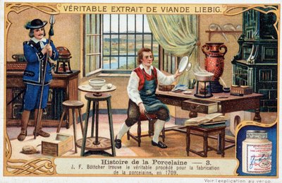 History of porcelain: Johann Friedrich Bottger (Bottcher or Bottiger) (1682-1719) finds the true method for making porcelain in 1709 by Unknown artist