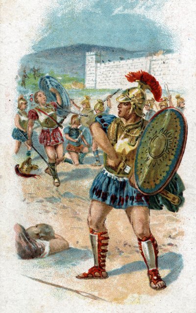 History of the life of Achilles, legendary hero of the Trojan War: Patroclus gets permission from Achilles to save the Greeks by carrying his weapons. He