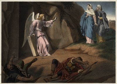 Holy women visiting Christ at the tomb. Anonymous engraving of the 19th century. by Unknown artist