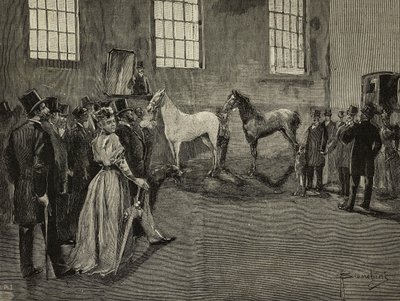 Horse auction at Tattersall, United Kingdom, engraving from L