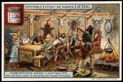 Houses in Antiquity: feast room in the residence of Harald I Harfager (850-933) called Belle Chevelure, king of Norway by Unknown artist