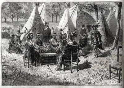 Human Zoos - Ethnological Exhibitions - Mohas Indians at the Garden of Acclimatation (The Illustrous Diary of 1883) - Fifteen Nebraska Amerindians by Unknown artist