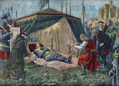Hundred Years War: Death of Bernard du Guesclin at Chateauneuf-de-Randon, 13th July 1380, Illustration from 