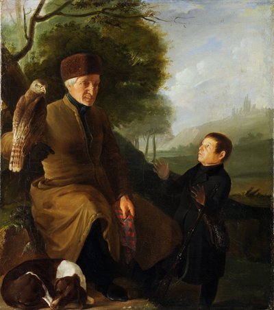 Hunter with Falcon. Portrait of Prince Platon Alexandrovich Zubov and Ivan Andreevich Yakubovsky by Unknown artist