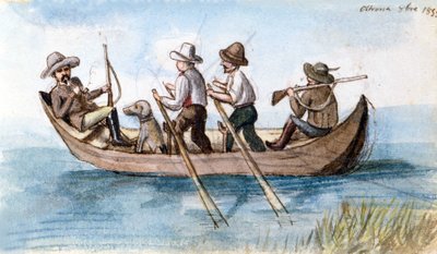 Hunters in the marshes. Drawing by Unknown artist