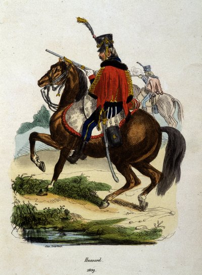 Hussar Horseback of the Napoleonic Army - Engraving by Unknown artist