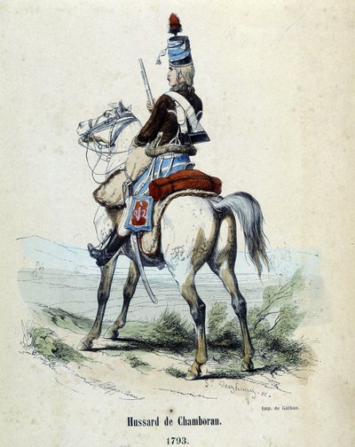 Hussar of Chamboran in 1793 on horseback by Unknown artist