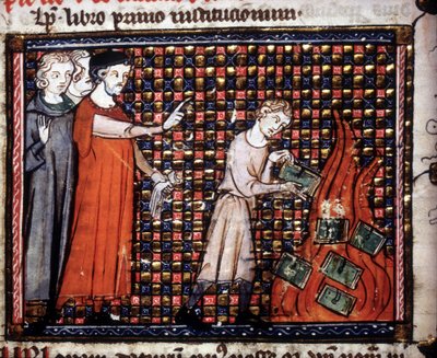 Iconoclasts Throwing Miniature Manuscripts into the Fire (14th century manuscript) by Unknown artist