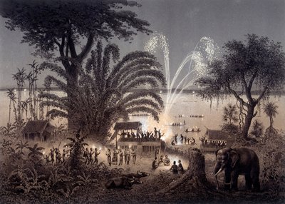 Illumination of the river during the Festival of Bassac, Siamese Laos. In “Atlas of the exploration voyage in Indochina carried out during the years 1866-1868” published under the direction of F. Garnier 1873 by Unknown artist