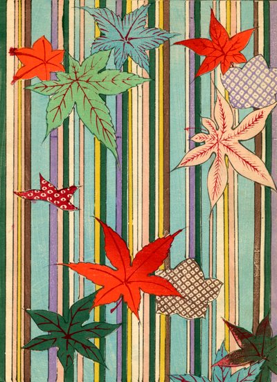 Illustration of Autumn Leaves on a Striped Background by Unknown artist
