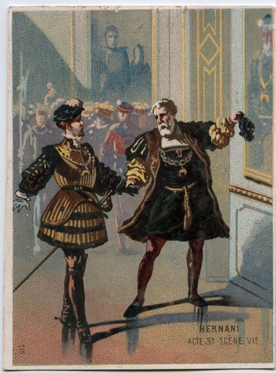 Illustration of Ernani by Italian composer Giuseppe Verdi (1813 - 1901), act 3, scene VI opera created in 1844 after the tragedy Hernani by Victor Hugo. Chromolithography of the late 19th century. by Unknown artist
