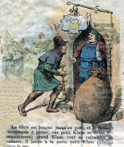 Illustration of the late 19th century for the tale by Hans Christian Andersen “Grand Claus and Little Claus”. Private collection. by Unknown artist