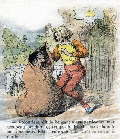 Illustration of the late 19th century for the tale by Hans Christian Andersen (1805-1875) “Grand Claus and Little Claus” (Klaus). Private collection. by Unknown artist