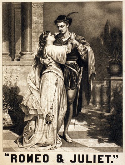 Illustration on Romeo and Juliet by Shakespeare. Lithography, circa 1880 by Unknown artist
