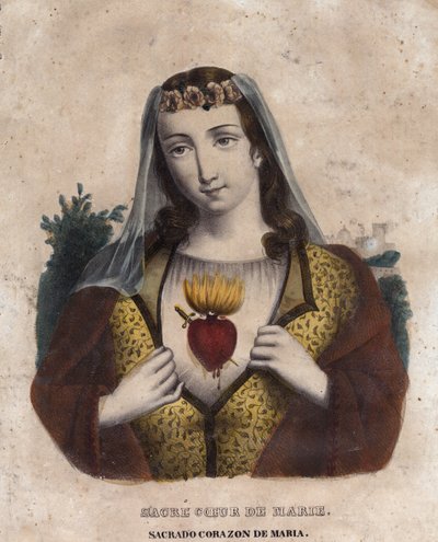 Immaculate Heart of Mary - Religious image of the Sacred Heart of Mary - engraving of the 19th century by Unknown artist