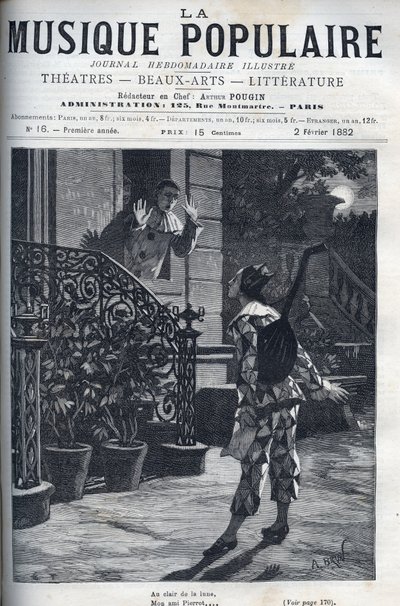 In the moonlight, a representation of the popular song. Harlequin on Pierrot