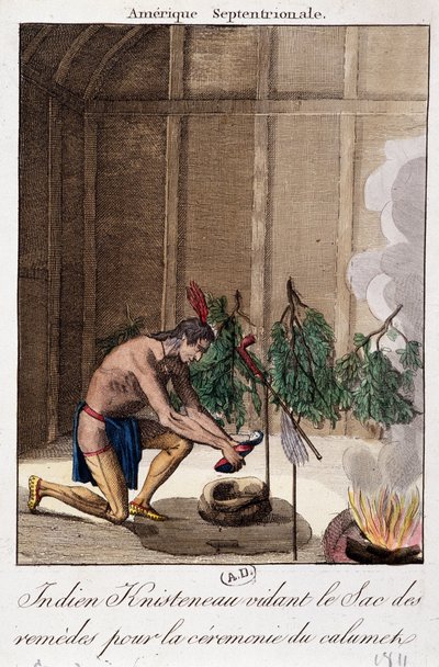 Indian Knisteneau emptying the bag of remedies for the calumet ceremony by Unknown artist