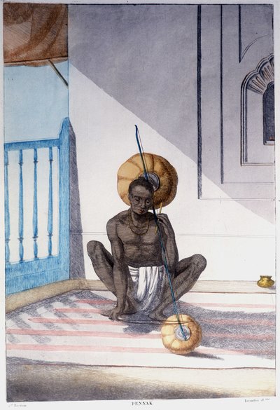 Indian culture, civilization and society: musician with traditional Indian string instrument. Engraving from 1808. by Unknown artist
