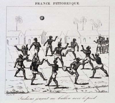 Indians (South America) playing ball with foot by Unknown artist