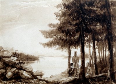 Indians on the shores of a lake. 19th century lithography. La Rochelle, Musee Du Nouveau Monde by Unknown artist
