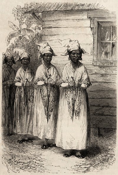 Indigenous Women of Guyana at the Catholic Procession of the Fete Dieu, Engraving to Illustrate the Voyage in French Guiana by Unknown artist