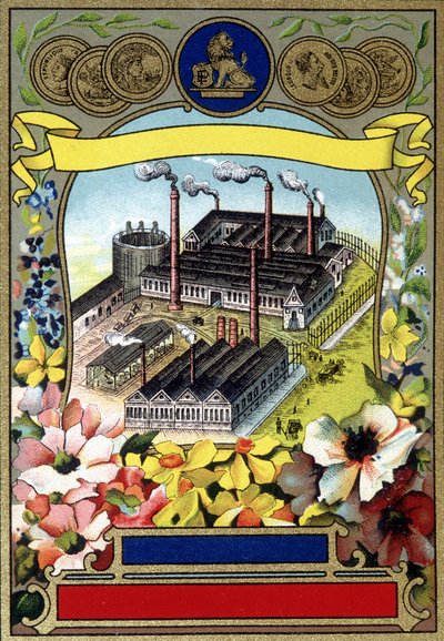 Industrialization: Aerial view of a factory. Chromolithography of the end of the 19th century by Unknown artist