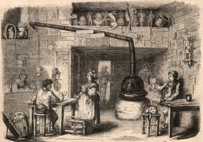 Inside the cabaret le Lapin Blanc (Rabbit-Blanc), rue aux feves in Paris before its demolition. A tavern dating back to the first time of the monarchy. Engraving in 