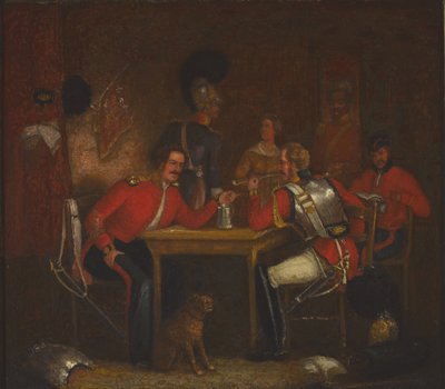 Interior of Guard Room, with soldiers of the Life Guards and Royal Horse Guards by Unknown artist