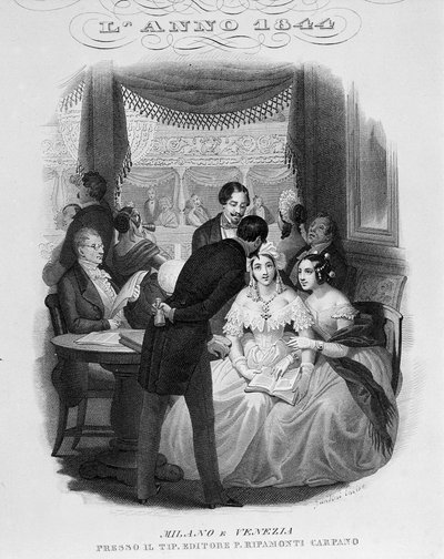 Interior of a lodge of the Teatro alla Scala. 1844 by Unknown artist
