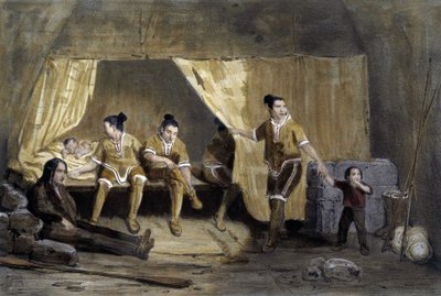 Interior of an Eskimo box, Frederikshaab, Greenland - lithography by Unknown artist