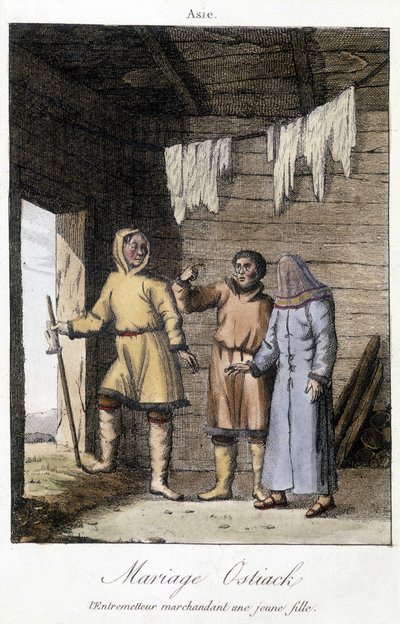 Intermediator haggling a young girl for a wedding Ostiak (Khanty or Khante) (Paleosiberian hunter tribe established in the forest area of the middle Ob valley) by Unknown artist