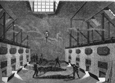 Internal view of a gas factory. Engraving from 1860-1861. by Unknown artist