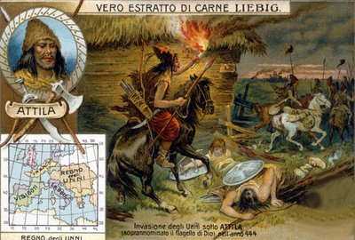 Invasion of the Huns under Attila, nicknamed the scourge of God, in 444 - Liébig advertising vignette by Unknown artist