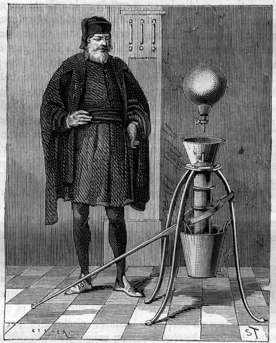Invention: Pneumatic machine by Otto de Guericke, German inventor. In La Nature by Unknown artist