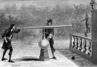 Invention: Sarbacan or pneumatic gun by Otto von Guericke (1602-1686), German inventor. Engraving in 