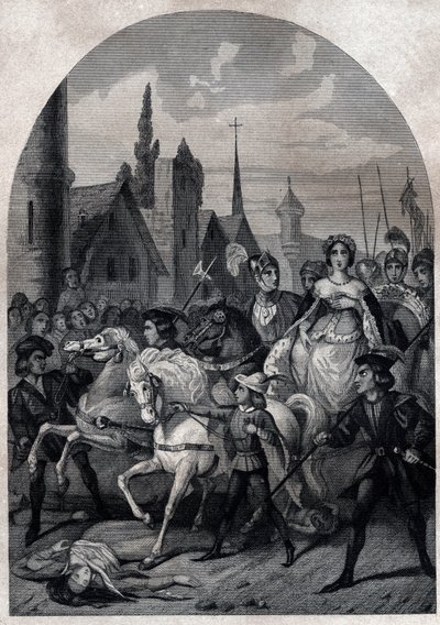 Isabella of Bavaria (1371-1435) Entering Paris in 1389 - Engraving of 1842 in 
