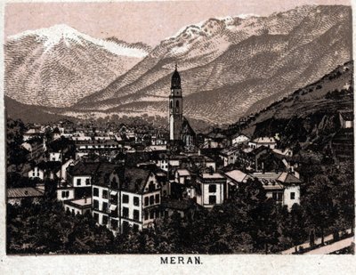 Italian Tyrol: view of the city of Meran in 