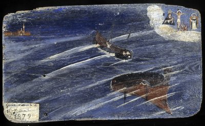 Italian ex-voto for a shipwreck in 1879 - painting on wood by Unknown artist