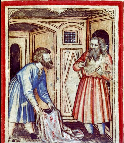 Jacob learns of the death of his son Joseph, sold by his brothers to the Egyptians (Miniature from Codex 212 or Bible of Padua, 1390-1400) by Unknown artist