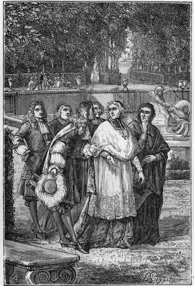 Jacques-Benigne Bossuet (1627-1704), French prelate and writer in the alley of philosophers in Versailles. Engraving of the 19th century. by Unknown artist