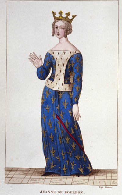 Jeanne de Bourbon (1338-1378). Queen of France from 1364 to 1378. Engraving from 1830. by Unknown artist