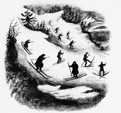 Games of the North: Skiers Down a Track (engraving) by Unknown artist