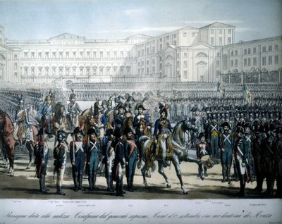 Joachim Murat, appointed Marshal of France and King of Naples by Napoleon, reviews the troops of the Cisalpine Republic by Unknown artist