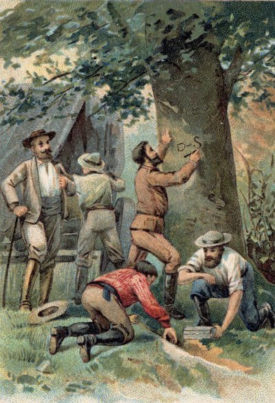 John McDouall Stuart (1815-1866): Scottish explorer, after crossing Australia in 1862 marks the place on a tree of his last resort by Unknown artist