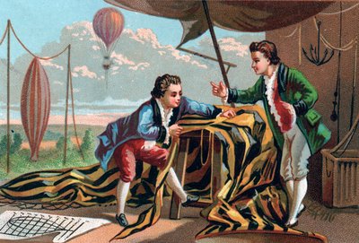 Joseph and Etienne de Montgolfier (brothers) invented aerostats in 1783. Late chromolithography of the 19th century. by Unknown artist