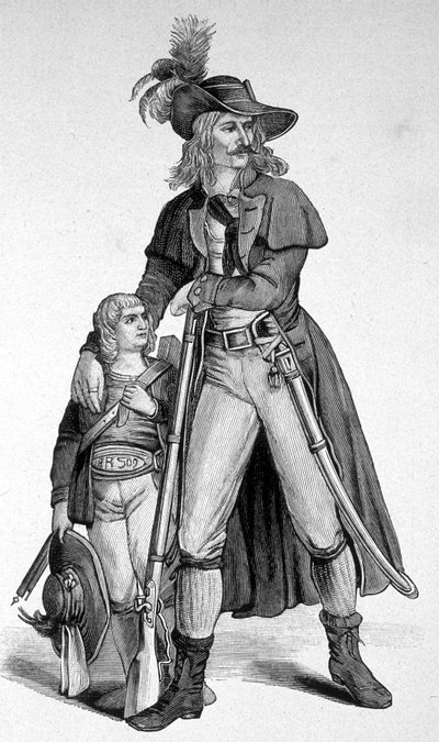 Joseph Speckbacher 1767-1820 and his son - Tyrolean national heroes against the Bavarians after the attachment of Tyrol to Bavaria in 1809. Engraving 19th century by Unknown artist