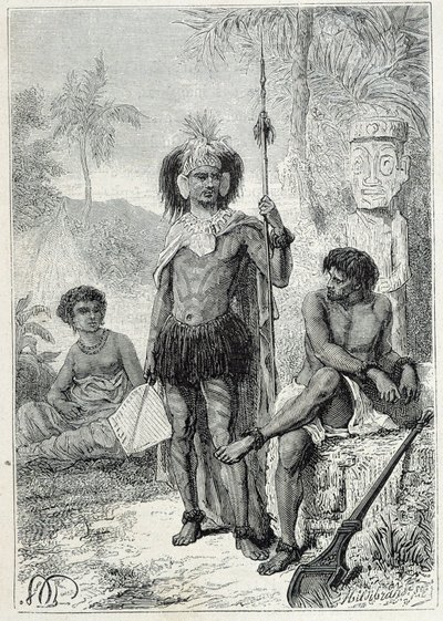 Journey of Captain James Cook (1728-1779): indigenes of the Marquesas Islands - illustration taken from 