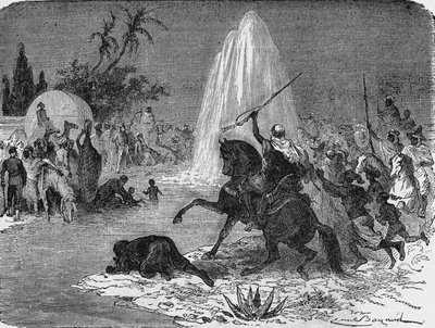 Joy of the Arabs at the sight of the flow of water from the Artesian well of Sidi-Rached, forged by the French, in the Sahara desert by Unknown artist