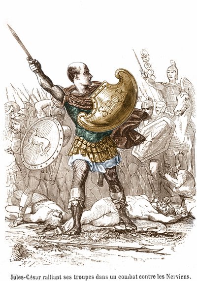 Julius Caesar rallying his troops in a fight against the Nerviens by Unknown artist
